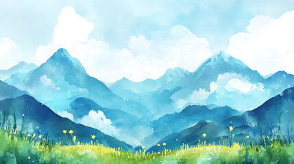 Aufkleber - Watercolor painted panoramic mountain landscape