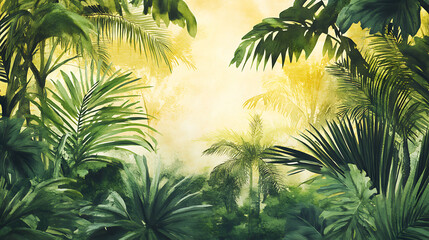 Aufkleber - Painting of a jungle landscape, watercolor pattern wallpaper