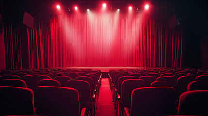 Leinwandbilder - Movie or theater curtain with red spotlights and seats