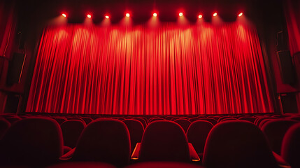 Leinwandbilder - Movie or theater curtain with red spotlights and seats