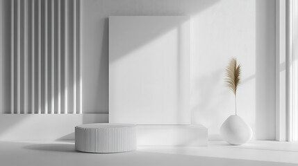 Aufkleber - White blank square canvas mockup in minimalist interior