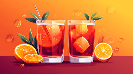 Poster - Negroni cocktail drink, flat illustration style