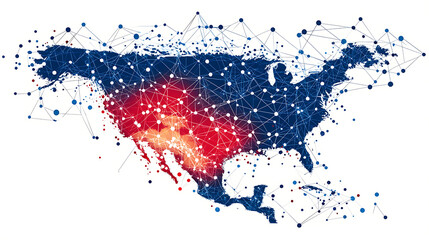 Poster - North america with connecting lines and dots, global communication concept