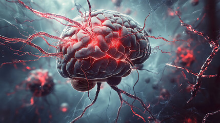 Poster - Brain liquefactive necrosis as brain damage causing dementia and memory loss due to strokes and blood circulation problems