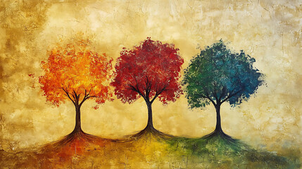 Poster - Oil painting of colorful trees in autumn on a textured artistic background