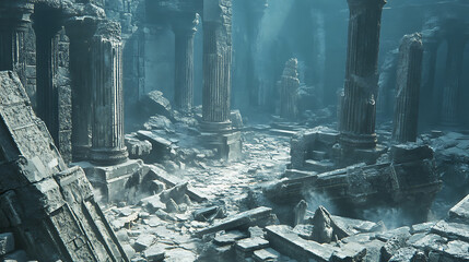 Aufkleber - Broken columns and stone ruins in destroyed ancient temple