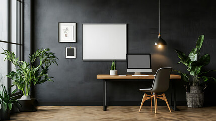 Aufkleber - Business interior with chill area and workspace with computer, mockup frame
