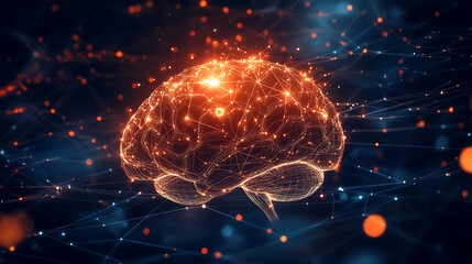 Fototapete - Brain with lights and symbols on a dark background