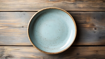 Aufkleber - Ceramic plate on a wooden table, top view