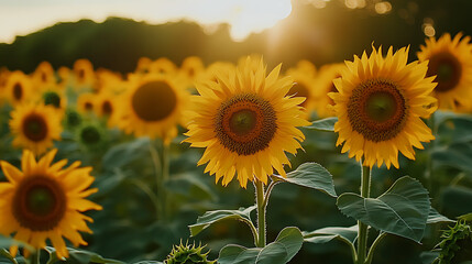 Poster - Field of yellow sunflowers calmness atmospheric photo footage for tiktok, instagram, reels, shorts