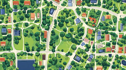 Poster - City map with streets and park illustrations