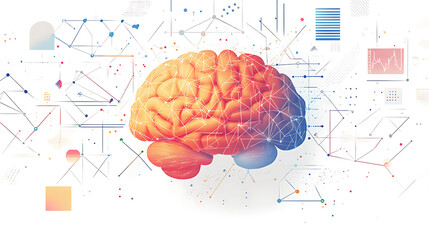Poster - White background with a brain and geometric images