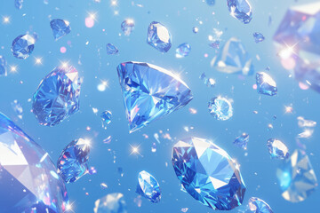 Wall Mural - Shiny diamonds on a blue background
