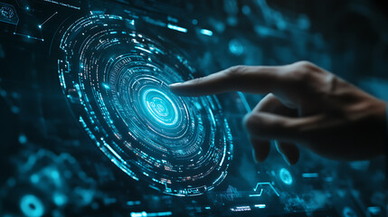 Poster - Modern hand-touch interface that combines digital transformation and metaverse concepts, it connects the next generation of technology with a new era of innovation