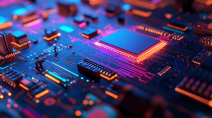 Aufkleber - Close up of a computer circuit board with neon lights
