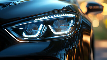 Aufkleber - Close up on headlight of a generic and unbranded sport car, illustration