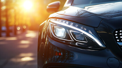 Poster - Close up on headlight of a generic and unbranded sport car, illustration