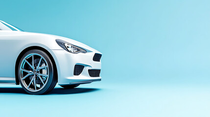 Poster - Closeup on a generic and unbranded white car on a light blue background