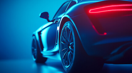 Poster - Closeup on backlight of a blue car on a blue background