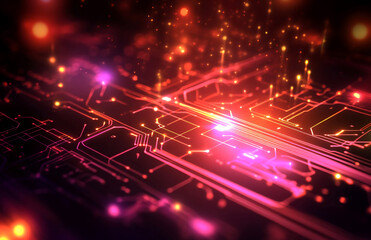 Poster - abstract tech background with glowing circuit board lines and data flow visualization concept design