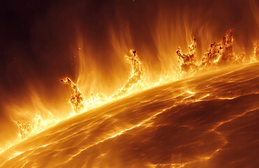 Poster - Sun surface solar flares and prominences outer space astronomy celestial body fiery plasma universe view