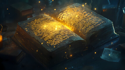 Wall Mural - A gothic-style ancient book of forgotten vocabulary words glowing with mysterious runes. Forgotten Runes. Illustration