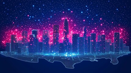 Poster - Futuristic City Skyline Digital Illustration