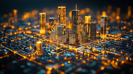 Poster - Futuristic Cityscape at Night Digital 3D Rendering