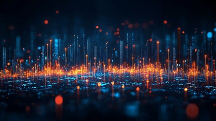Poster - Futuristic Cityscape Glowing Lights Digital Art