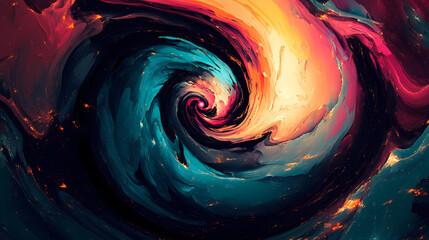 Wall Mural - rotating spiral galaxies in void space, neon-lit cosmos with ruby, turquoise, and gold colors, unive