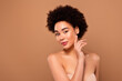 © Beauty Hero - Photo of stunning gentle lady enjoy healthy skin peeling moisturizing procedure isolated on beige color background