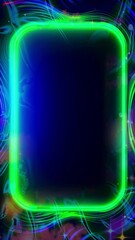 Leinwandbilder - Abstract Neon Blue Green Fractal Frame, mock up template copy space  vertical video