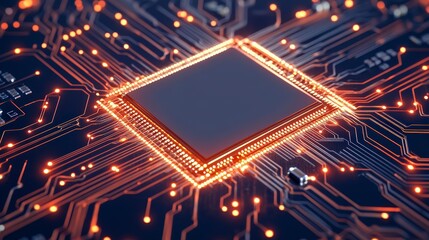 Poster - Close-up of a microchip with intricate circuit lines and glowing connections.