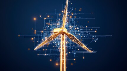 Poster - Futuristic wind turbine design with intricate circuitry and glowing elements against a dark backdrop.