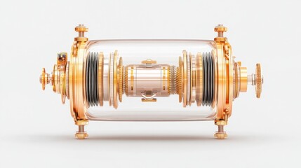 Poster - A detailed mechanical component featuring a glass casing and intricate golden gears.