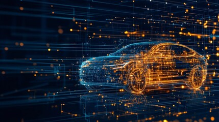 Poster - Digital car silhouette with glowing lines, representing technology and automotive innovation.