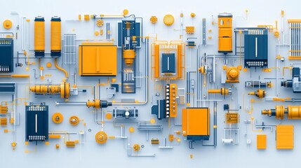 Poster - Abstract illustration of interconnected mechanical components in a modern, industrial style with vibrant colors.