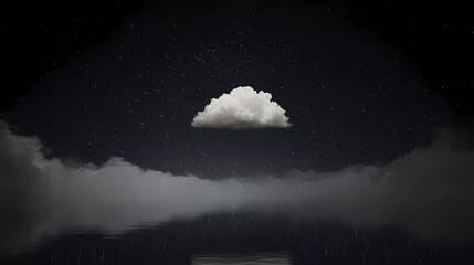 A solitary white cloud suspended in the black expanse of a clear night, starry, emptiness. Infinite Emptiness. Illustration