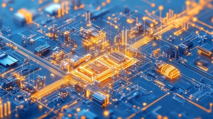 Poster - Vibrant digital circuit board illustration with intricate lines and glowing elements.