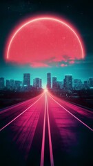 Wall Mural - An animated push towards a retrowave city at night.