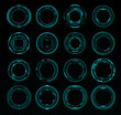 © Vector Tradition - Dial HUD interface. Sound volume round knob switch, round neon frames or borders. Vector set of sci fi UI futuristic glowing circles, buttons for computer game or app menu panel, in techno HUD style