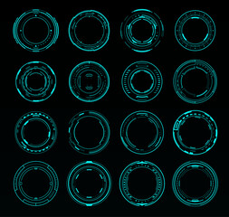 Leinwandbilder - Dial HUD interface. Sound volume round knob switch, round neon frames or borders. Vector set of sci fi UI futuristic glowing circles, buttons for computer game or app menu panel, in techno HUD style