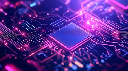 Poster - vibrant close-up of a circuit board with intricate patterns and glowing elements.