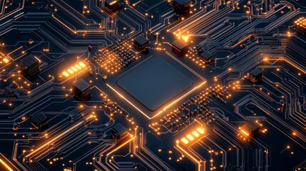 Poster - Close-up of a circuit board featuring intricate designs and illuminated components.