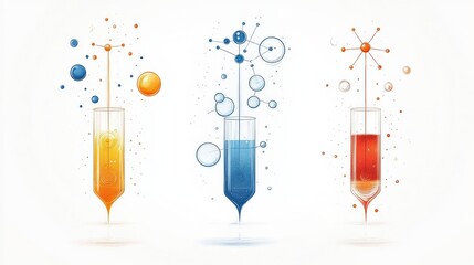 Poster - Three colorful syringes with bubbles and molecular structures represent science and experimentation.