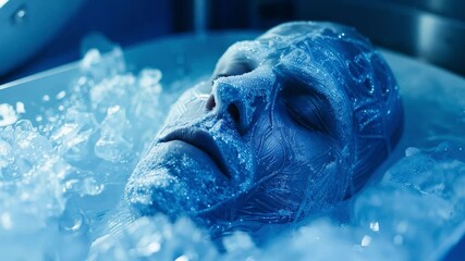 Poster - This human figure in ice symbolizes cryonics progress and future space missions.