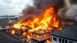 © khonkangrua - Intense Fire Engulfs Residential Area with Flames and Smoke during Daylight in Urban Setting