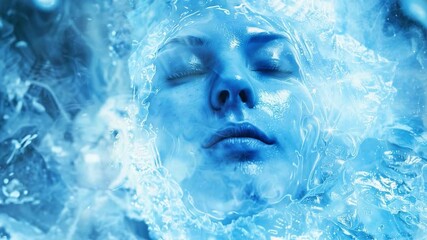 Poster - This close-up of a person in a shimmering cryogenic chamber, symbolizing advanced preservation.