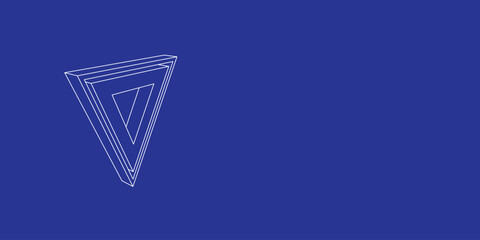 Poster - The outline of a large give way sign made of white lines on the left. 3D view of the object in perspective. Vector illustration on indigo background