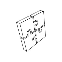 Poster - The outline of a large puzzle symbol is made with black lines. 3D view of the object in perspective. Vector illustration on white background